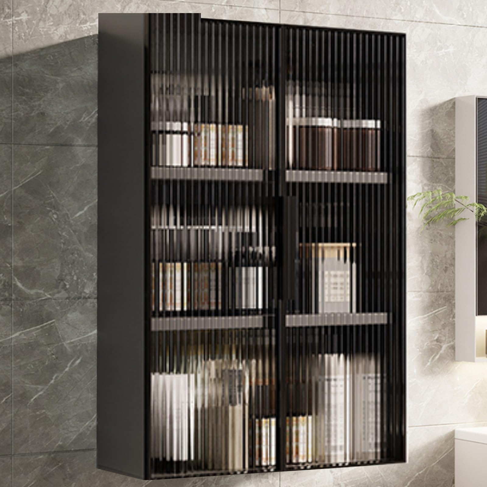 Aluminum Wall Mounted Sto Cabinet Versatile Over The Toilet For Bathroom Kitchen & Dining Room Mcine & Makeup Sto Solut,Black+Black-70*15*50Cm/27.6*5.9*19.7In,Black+black-70*15*50cm/27.6*5.9*19.7in