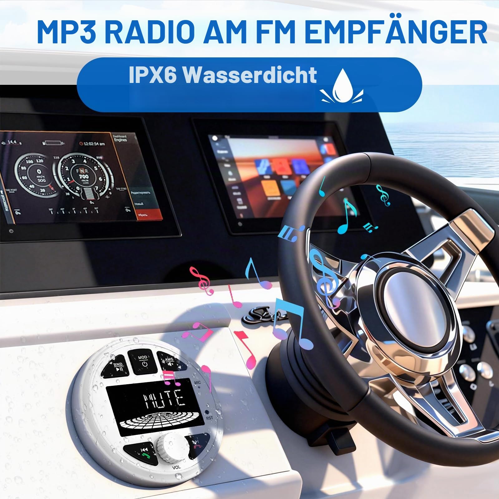AM/FM Radio Stereo MP3 Player Media Empfänger Wasserdicht für Boote, Yachten Marineboote,3-Zoll-LED-Display,Ansicht der Rückfahrkamera anzeigen