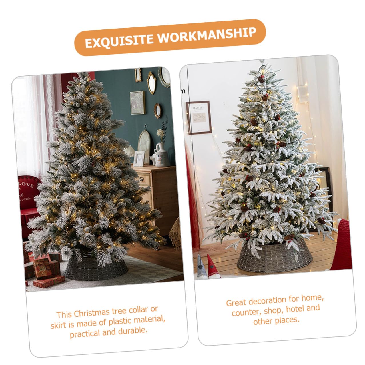 Falda de Árbol de Navidad Pequeña Gris Collar Rústico Tejido a Mano para Soporte de Árbol Artificial Cubierta Decorativa para Base Adecuado para Hogar y Decoración Navideña