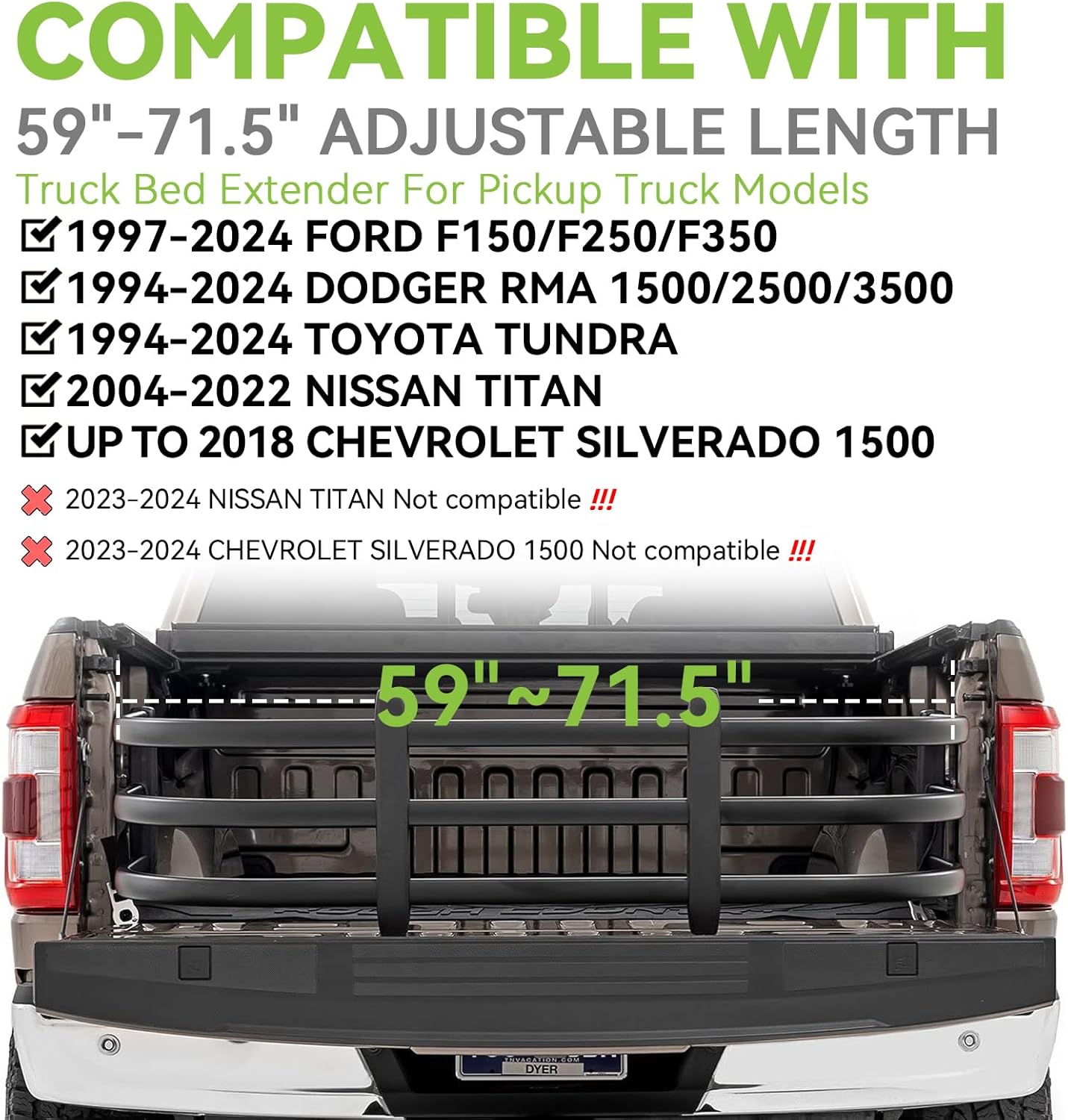 truck bed extender for ford f150 f250 f350, ram1500 2500 3500, silverado 1500 2500 hd, sierra, tundra, titan pickup truck universal tailgate extension, adjustable large extender