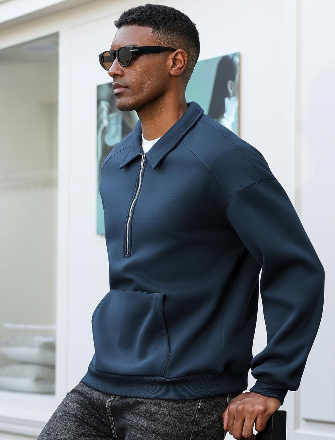 ZAFUL Mens Quarter Zip Sweatshirt Long Sleeve Casual Lined Fleece Warm Midweight Pullover Hoodies with Pocket - Image 3