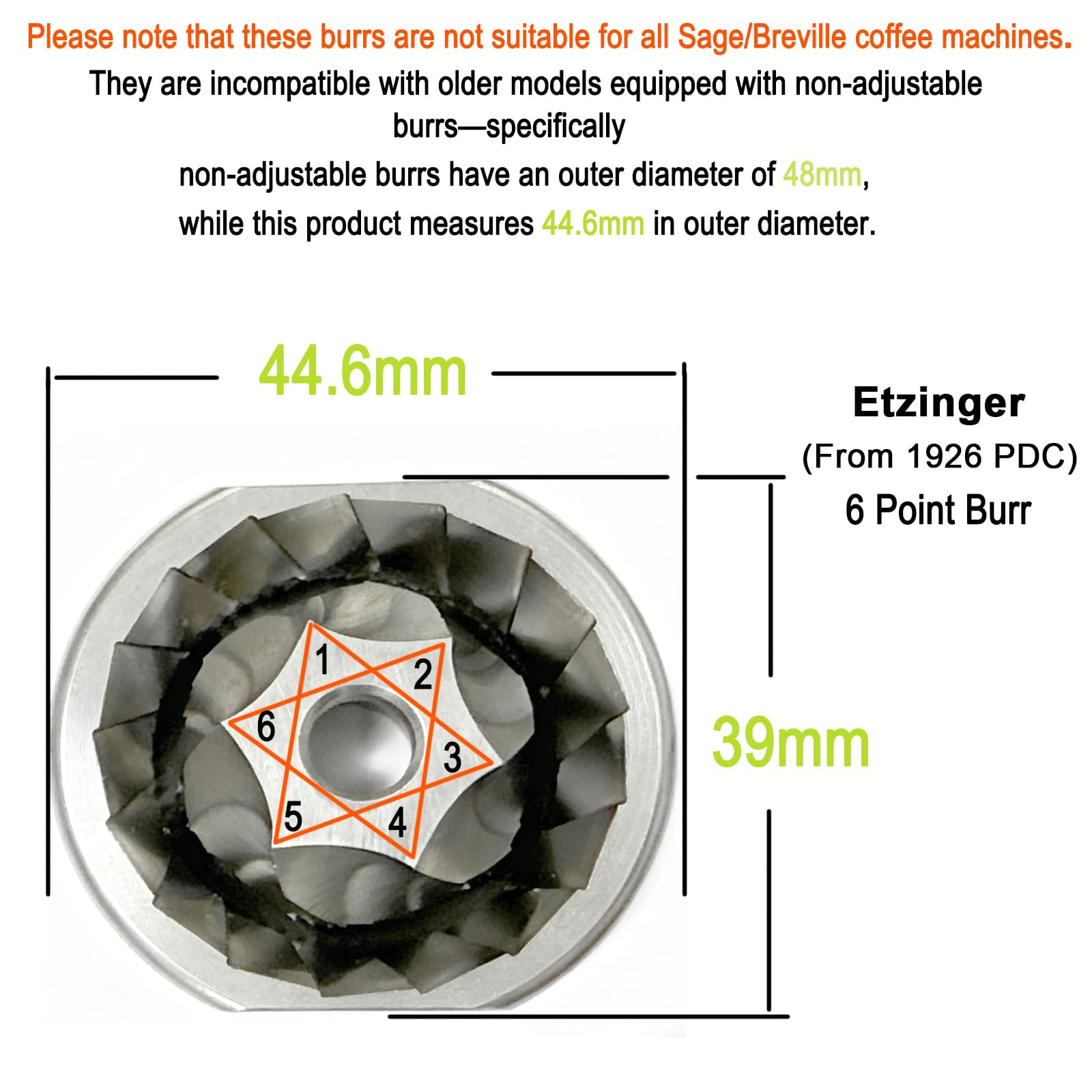 Conical Grinder Burr Set Replacement - Compatible with Breville/Sage BES995/BES980XL/BES990/BES880/BES881/BES878 Espresso Machines (From 1926 PDC)