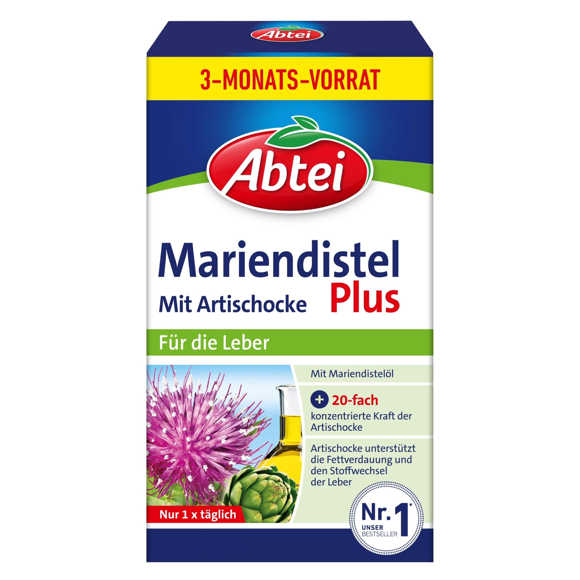 Abtei Mariendistel Plus mit Artischocke - Unterstützung der Lebergesundheit und der Fettverdauung - natürlich wirksam - 90 Kapseln