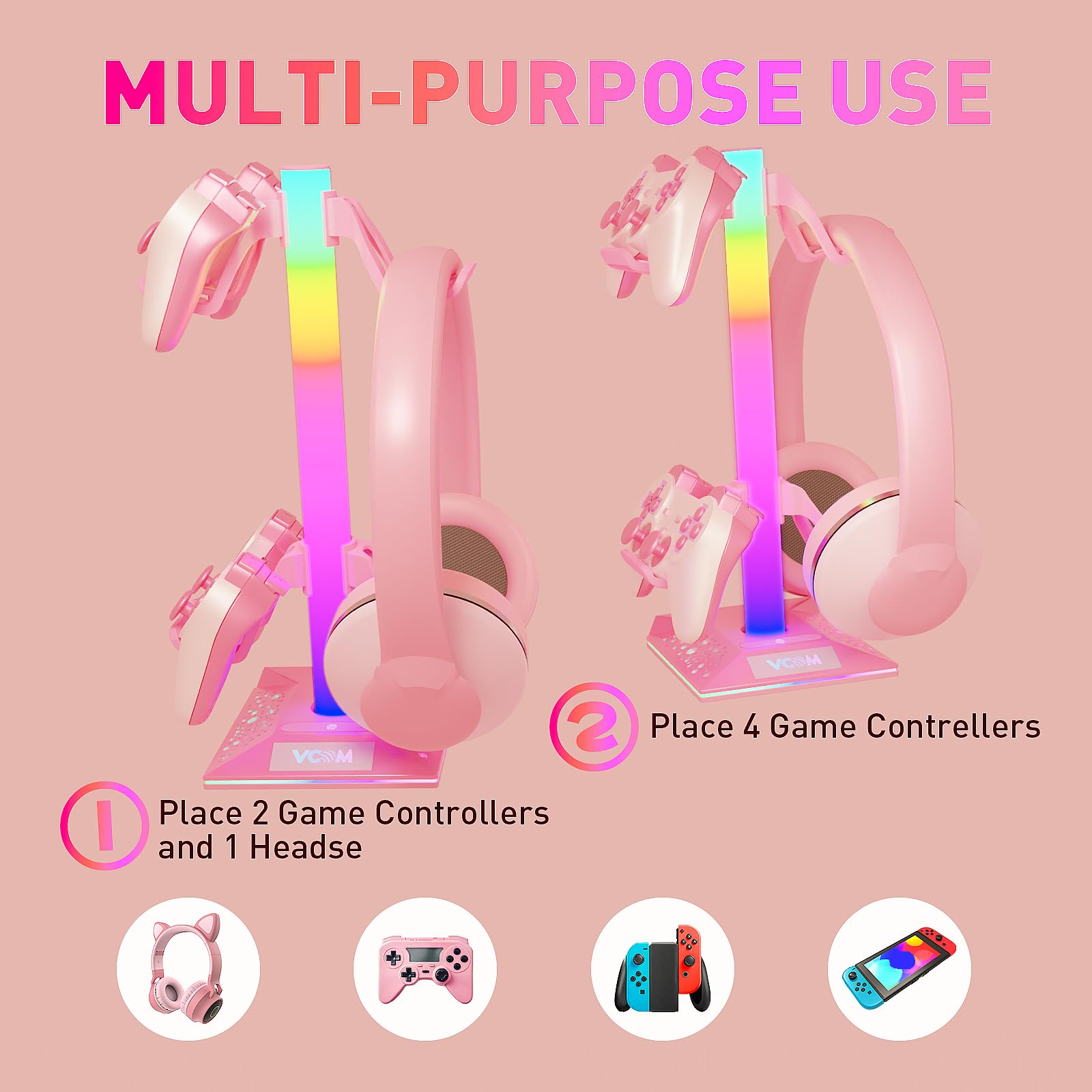 VCOM Supporto per cuffie RGB con 10 modalità di illuminazione, supporto per