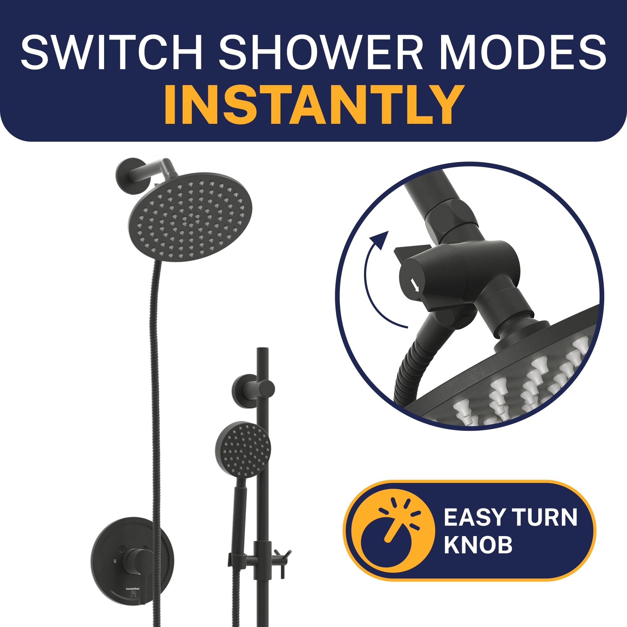 HammerHead Showers® Válvula desviadora de ducha de 3 vías, desviador de brazo de ducha que se conecta fijo y de mano al brazo de ducha, desviador de ducha para cabezal de ducha doble, divisor de ducha