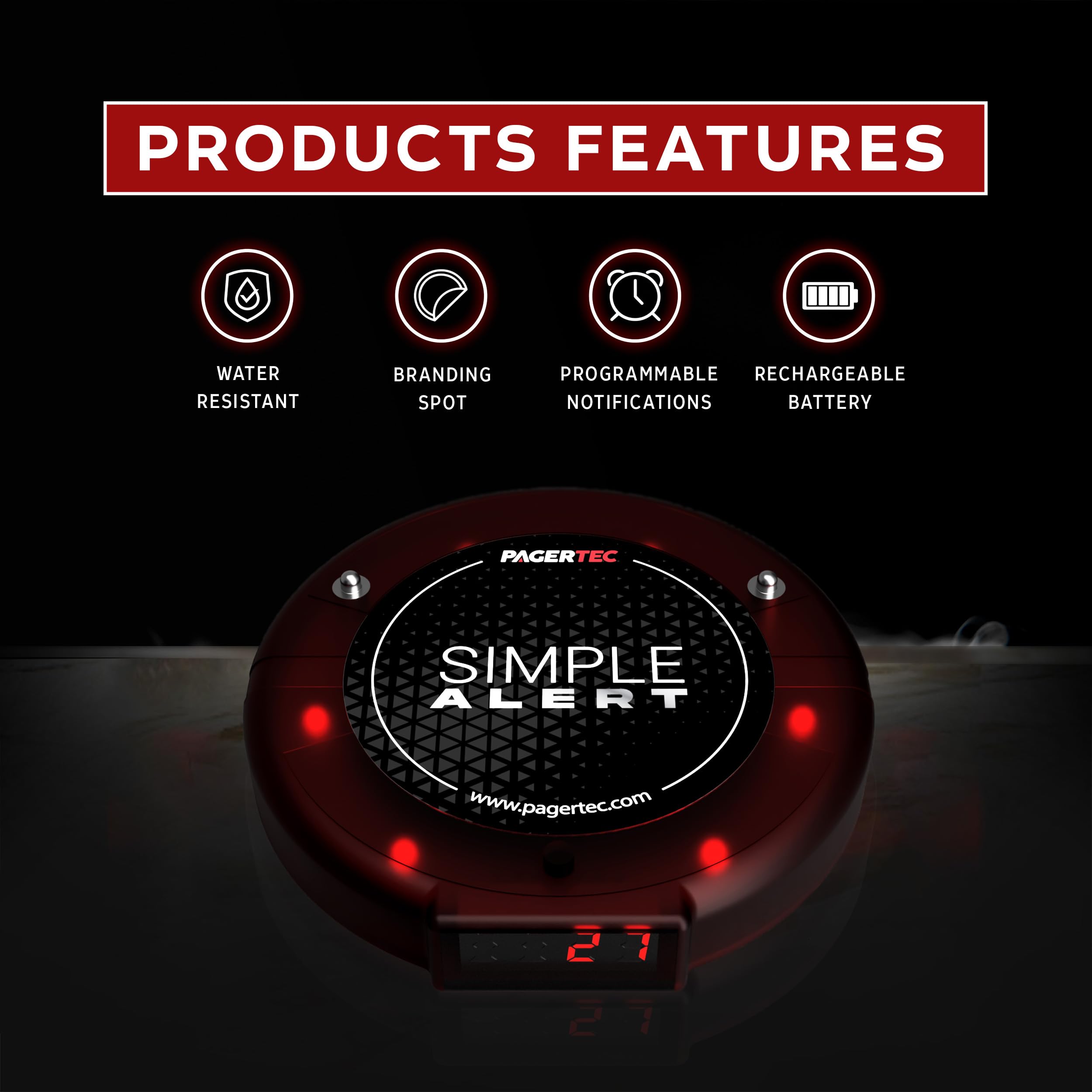 PagerTec Wireless Simple Alert Coaster Paging System Customer Service Calling Pagers for Restaurants, Hospitals, Office & Hotels | Rechargeable | Long Range Pagers (Set of 60)