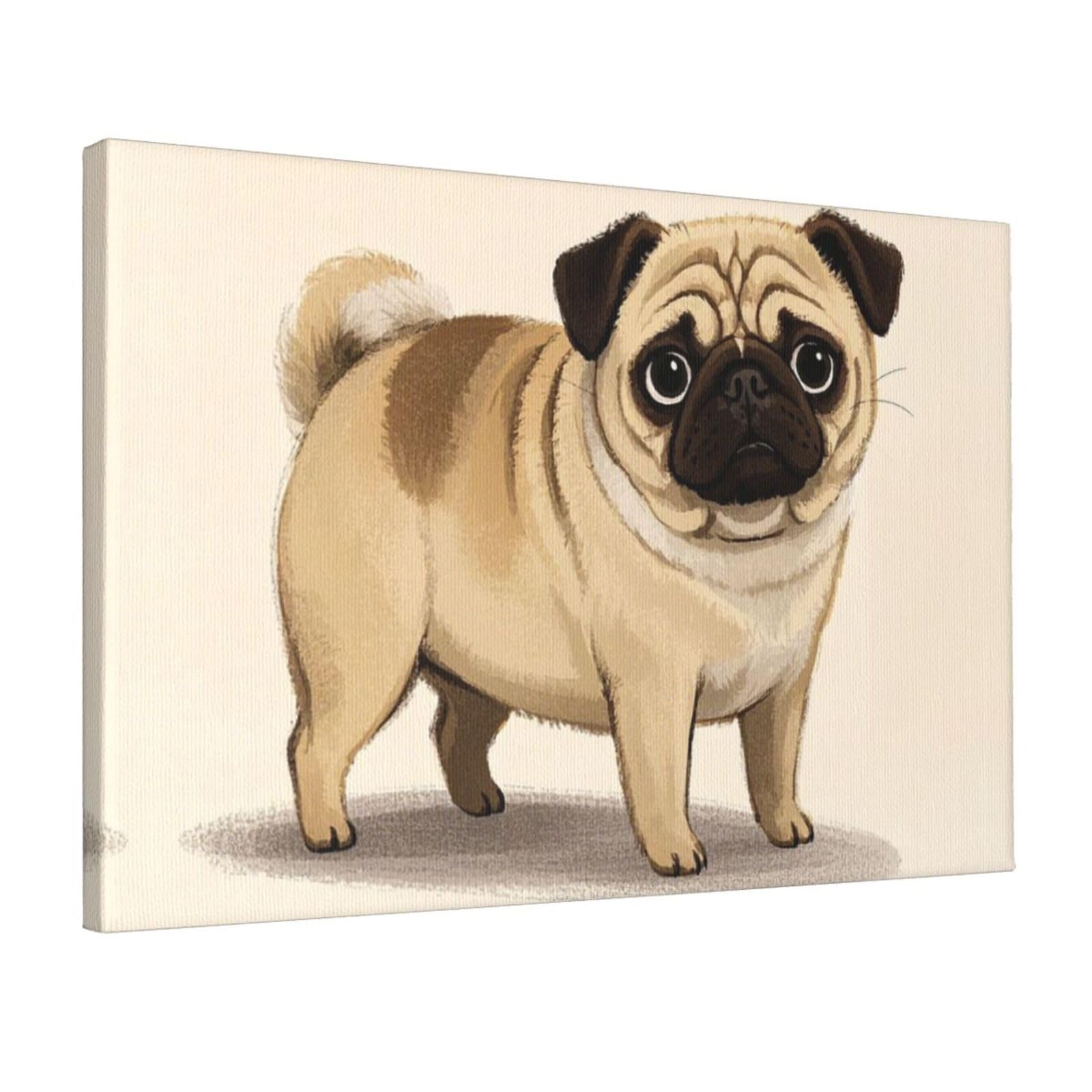 Canvas Wall Art for Living Room Wall Decor 12"x18" Modern Artwork Painting Pictures Hanging Canvas Prints cartoon pug Aesthetic Wall Art for Bedroom Bathroom Office Wallart Decor