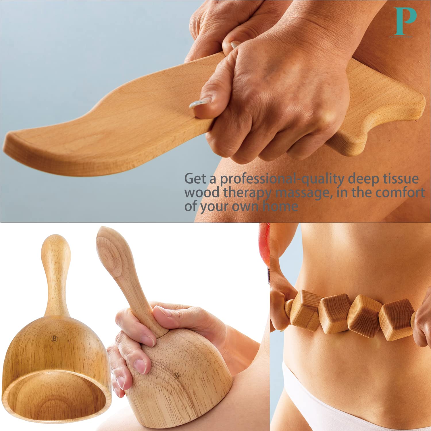 5 Piece Wood Therapy Massage Tools for Body Shaping,Maderoterapia Kit for Anti Cellulite Lymphatic Drainage,Professional Wooden Massager Set for Thigh Waist Sculpting