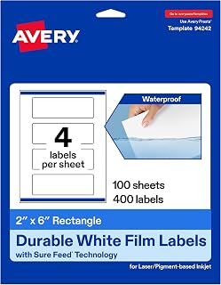 Avery Durable Waterproof Rectangle Labels with Sure Feed, 2" x 6", 400 Oil and Tear-Resistant Waterproof Labels, Print-to-... Price In India