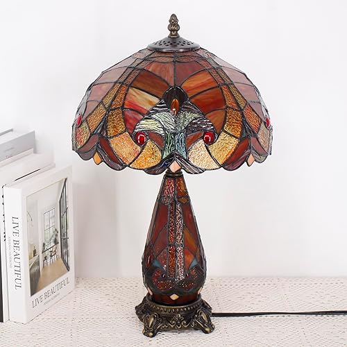 Miniatura 7 de Tiffany - Lámpara de mesa de vitrales de 12 x 19 pulgadas, jarrón para madre e hija, luz nocturna para dormitorio, mesita de noche, lectura, hogar,