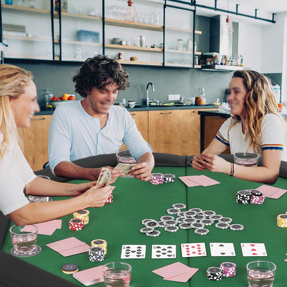 Mingone Pokertisch Klappbar 120cm Casino Tisch für 8 Spieler mit Armauflage und Becherhaltern Grün