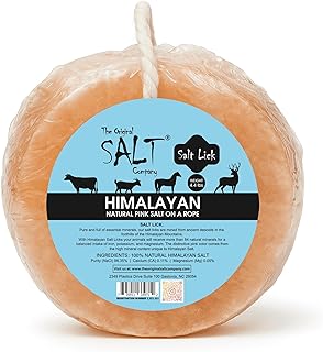 100% Organic Himalayan Salt Lick Provides Essential Minerals for Your Horse/Livestock. This 4.4 lbs Natural Pink Salt Block on a Rope Supports Hydration/Digestion/Wellness.