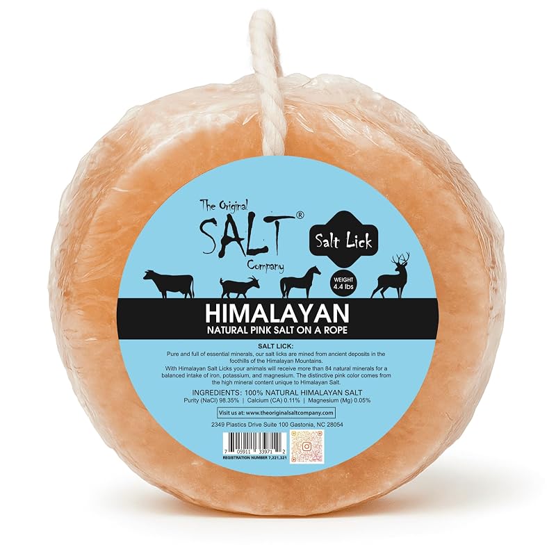 Lambedor de Sal Rosa do Himalaia para Equinos e Rebanhos The Original Salt Company em Corda 1,98 kg