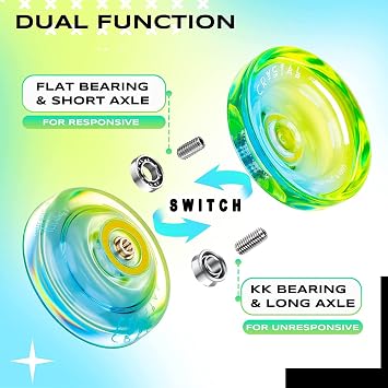 MAGICYOYO Responsive Yoyos for Kids K2 Crystal (Blue Yellow+Crystal White) | Dual Purpose Plastic Yoyos for Adults + Unresponsive Bearing for Advanced with12 Yo-Yo Strings, 2 KK Bearings, 1 Yo yo Case