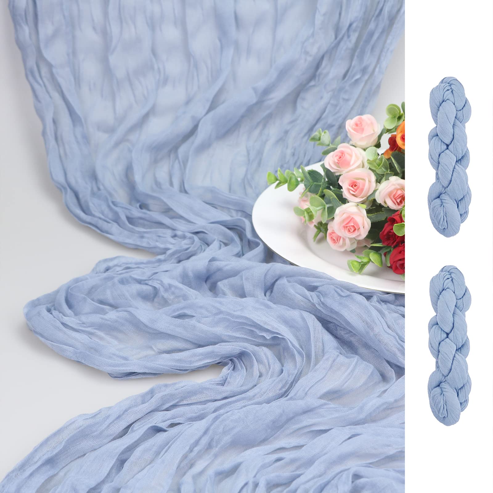 Photo 1 of 2 Pack 13Ft Cheesecloth Table Runner, Boho Rustic Gauze Dusty Blue Table Runner 35" x 160" Long for Wedding Baby/Bridal Shower Birthday Holiday Party Decor Home Decoration 2 Dusty Blue