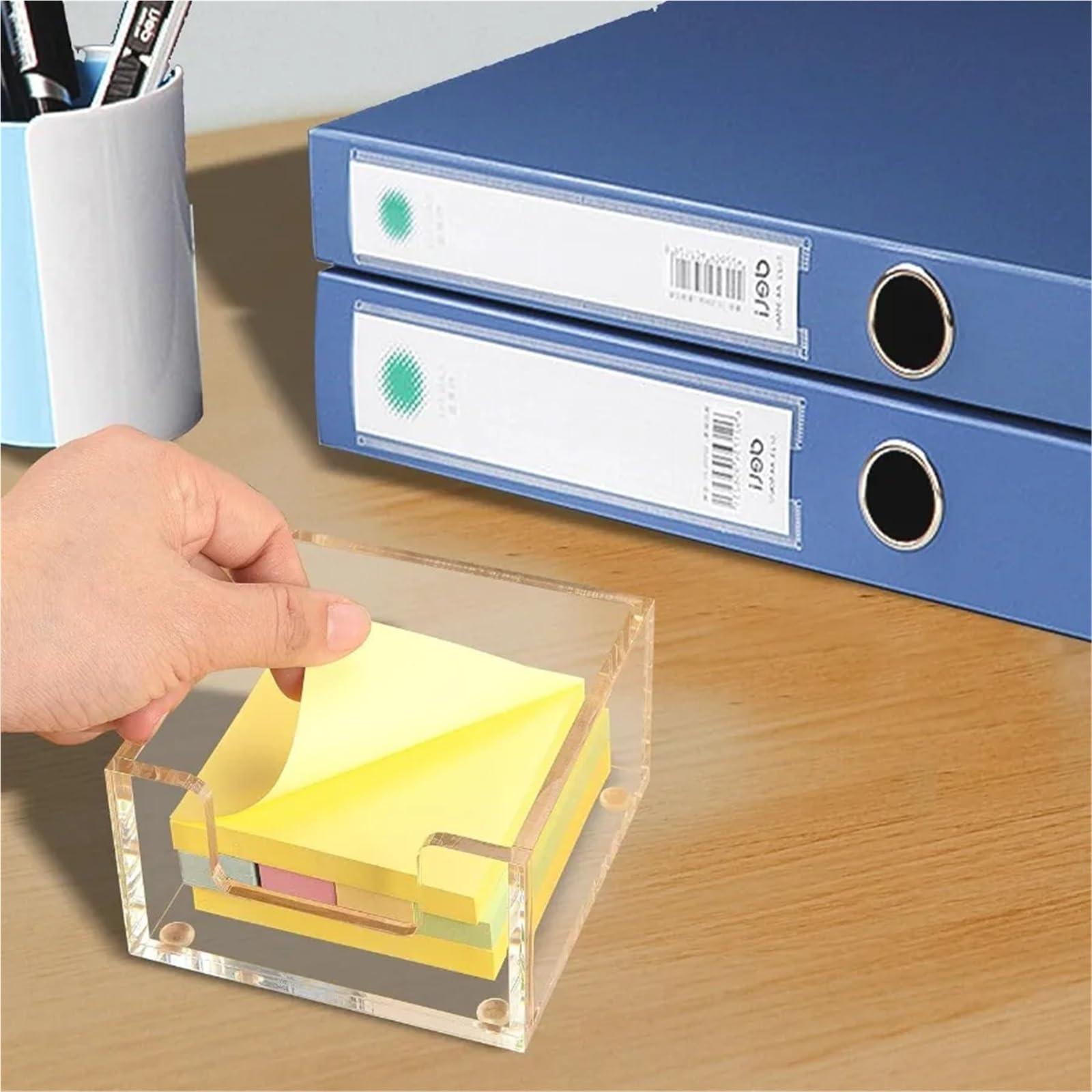 Support pour notes adhésives en acrylique transparent 9 x 9 x 5 cm pour l'organisation de bureau, maison, distributeur de notes pop