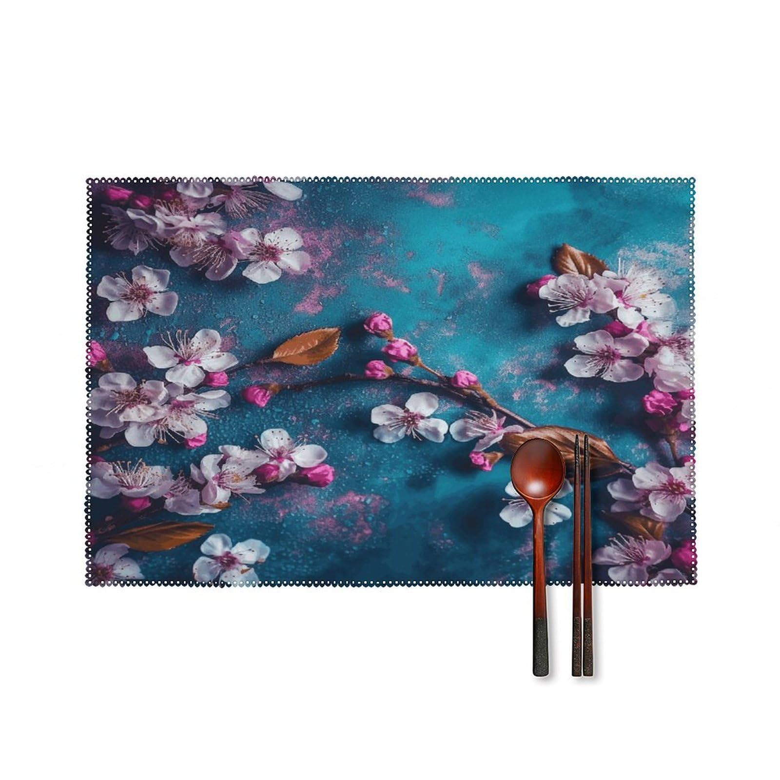Fodpand Style Flowers On Blue Background Placemats Set Of 4 Place Mats Table Mats