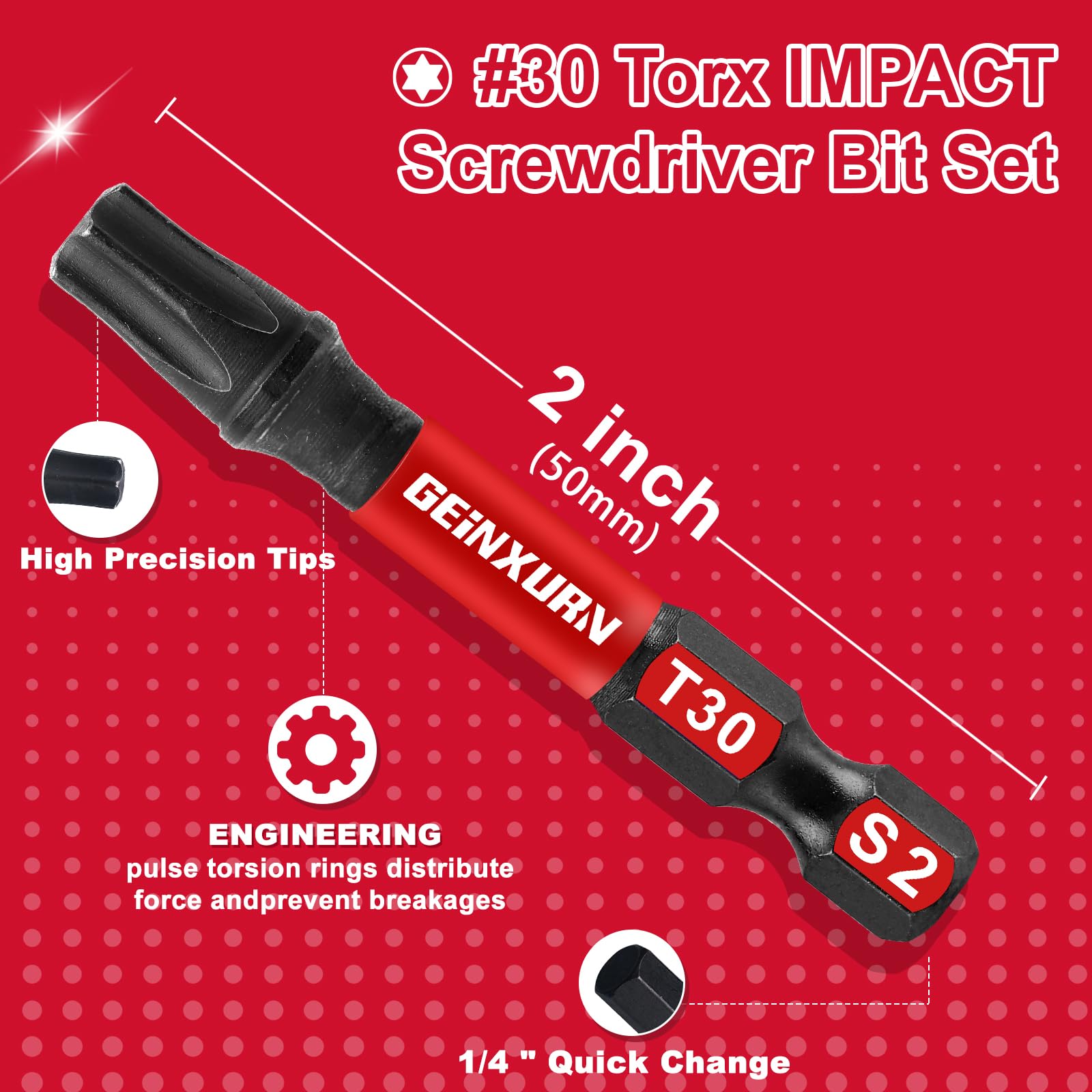 Geinxurn Juego de puntas de destornillador Torx de impacto, 45 piezas magnéticas (T10/T15/T20/T25/T30) S2 de acero con caja colorida de almacenamiento