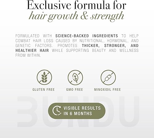 Miniatura 3 de BUNDU Suplementos para el crecimiento del cabello, fórmula natural, libre de OMG, libre de crueldad para un cabello más completo  Reduce el