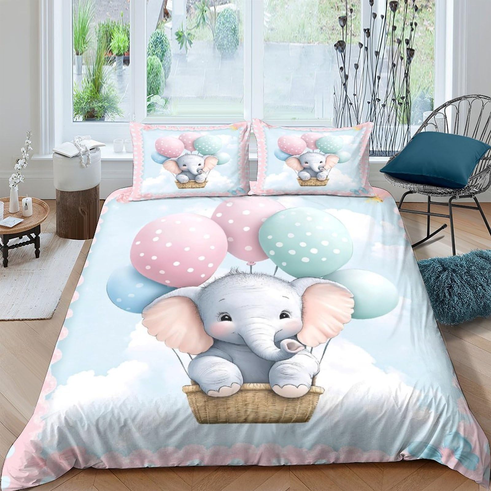 Ctjqhvkz Style-2 3D Printed Elephant Balloon Fitted Sheet Microfiber Soft Pastel Animal Mattress Cover For Bedroom Guest Room Decor Single（135X200cm）