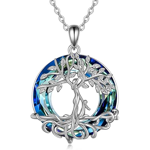 ONEFINITY Tree of Life Necklace for Women Sterling Silver Abalone Shell Crystal Tree of Life Pendant Necklace Family Tree Jewelry for Mom Daughter Sister Girls Christmas Gifts