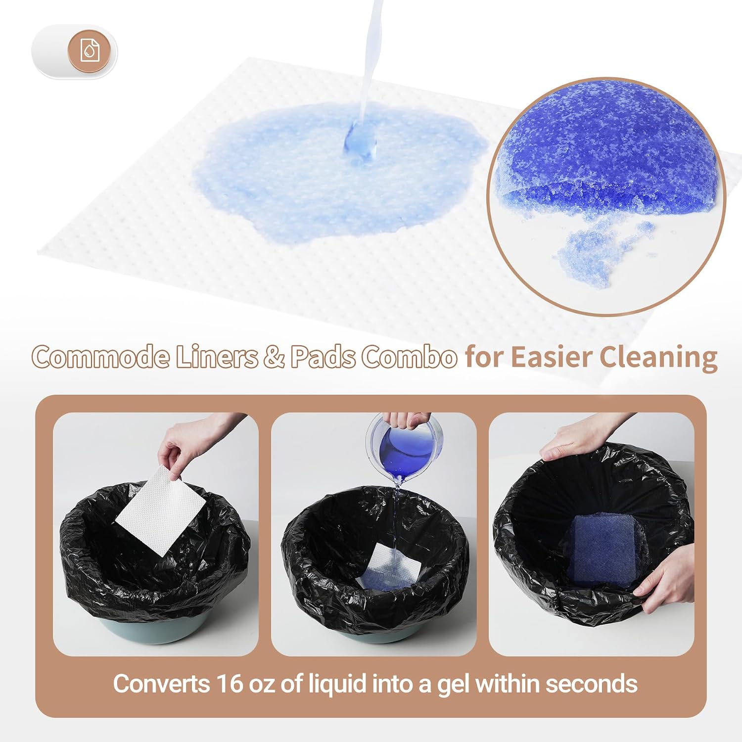 Bedside Commode for Elderly & Disabled - Includes 100 Liners, 40 Absorbent Pads & Commode Bucket Replacement