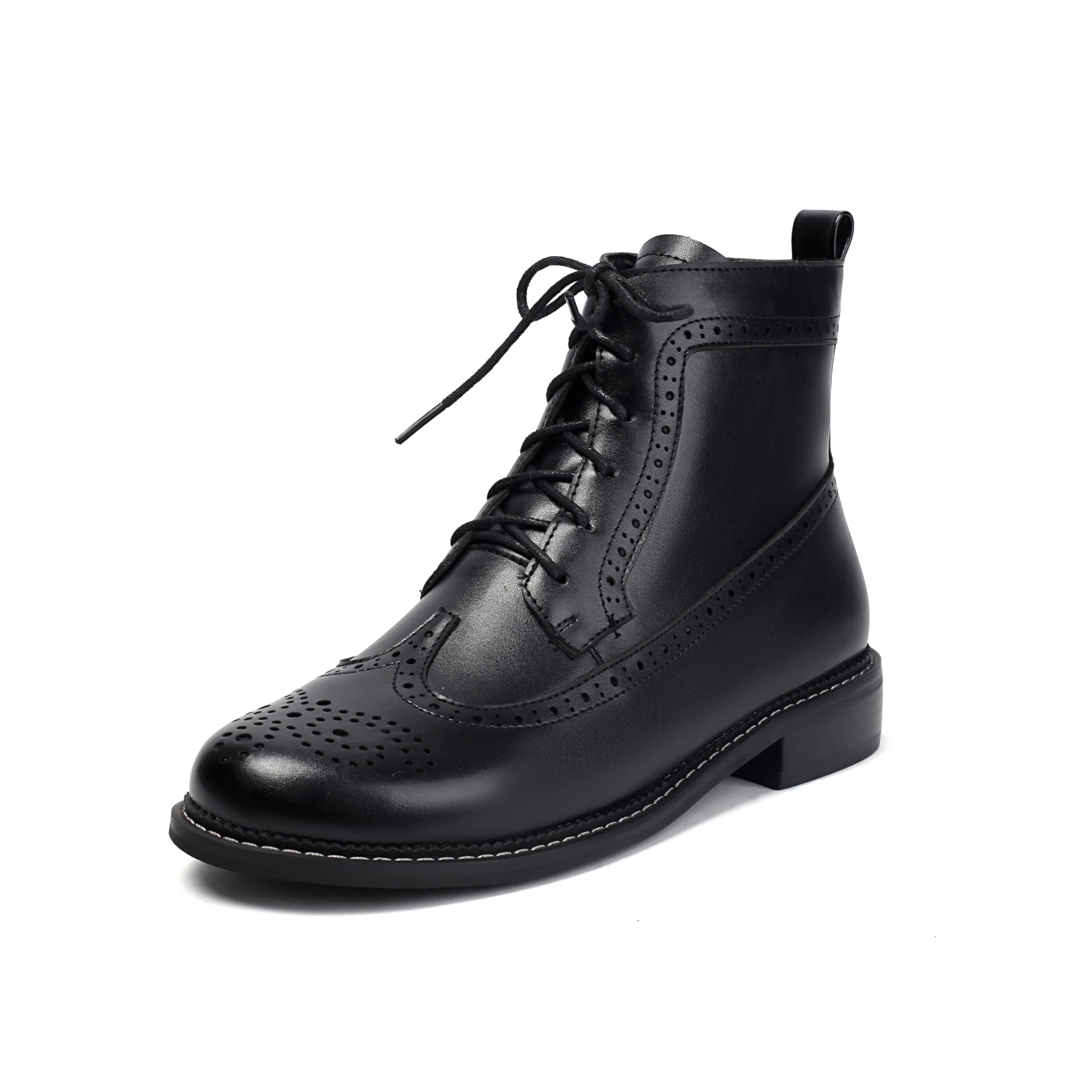 SEIFIN Womens Wingtip Oxford Boot Combat Boots Side Zip Ankle Motorcycle Boots Dressy Lace Up Wingtip Brogue Short