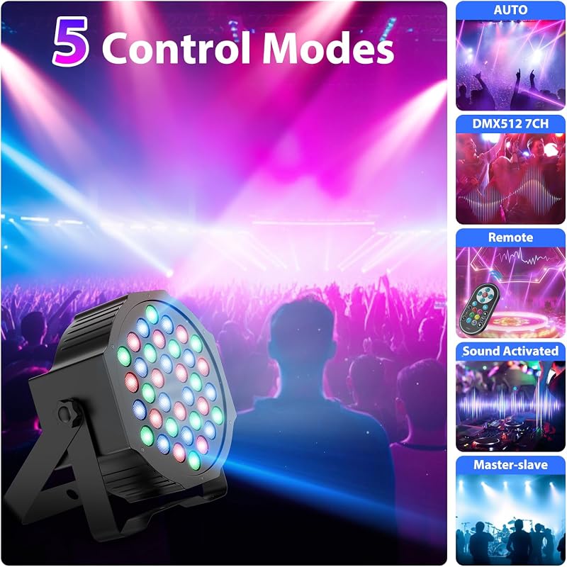 DELIBANG DMX512 RGB LED Par Lámpa Szett - 36 LED-es Diszkó Fény Távirányítóval - Színpadi Világítás Bulikhoz, Koncertekhez, Esküvőkre - 8 db