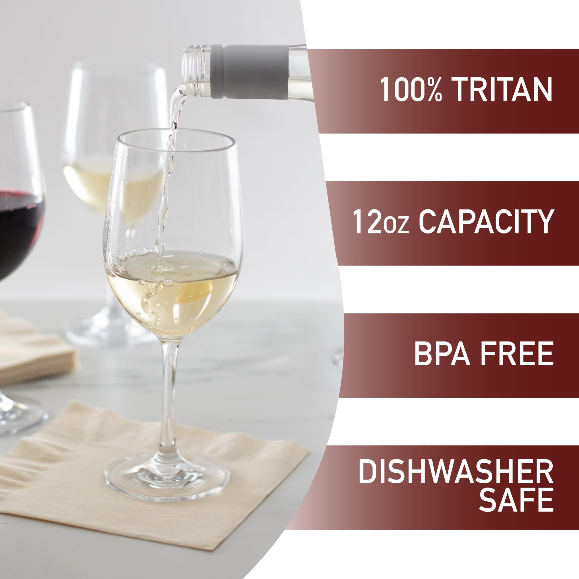 Copas de vino irrompibles, 12 onzas, juego de 8, Tritan, inastillables, reutilizables, aptas para lavavajillas