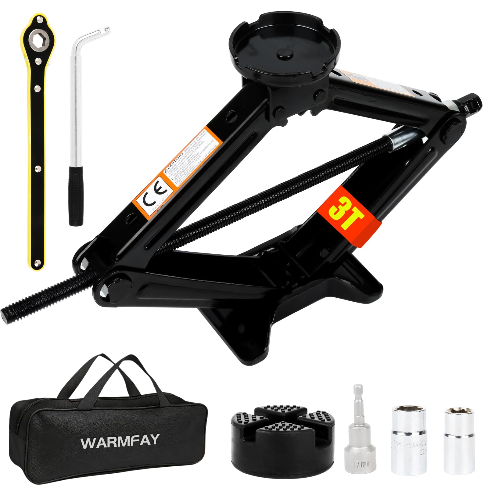 Warmfay Gato hidráulico 3T/3000 kg, gato universal de tijera de 100 a 430 mm de altura de elevación con revestimiento de goma para coche, portátil, resistente, de acero, incluye llave de tuercas de