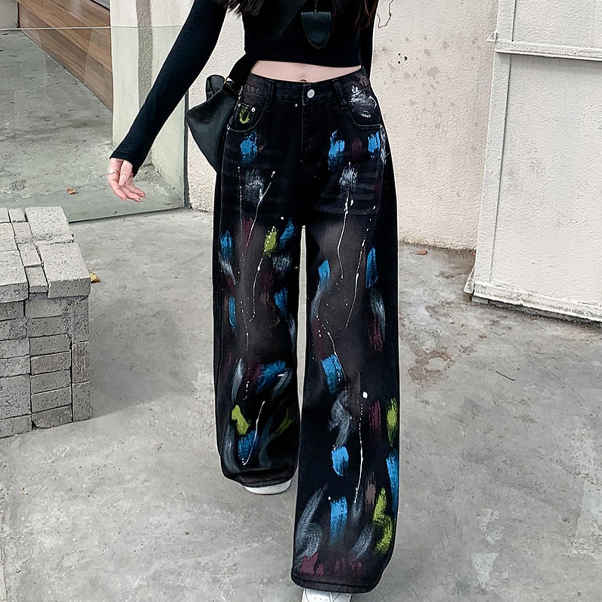 Y2K Harajuku High Waisted Straight Leg Jeans Woman Fashion Streetwear Colorful Graffiti Denim Pants - Image 8