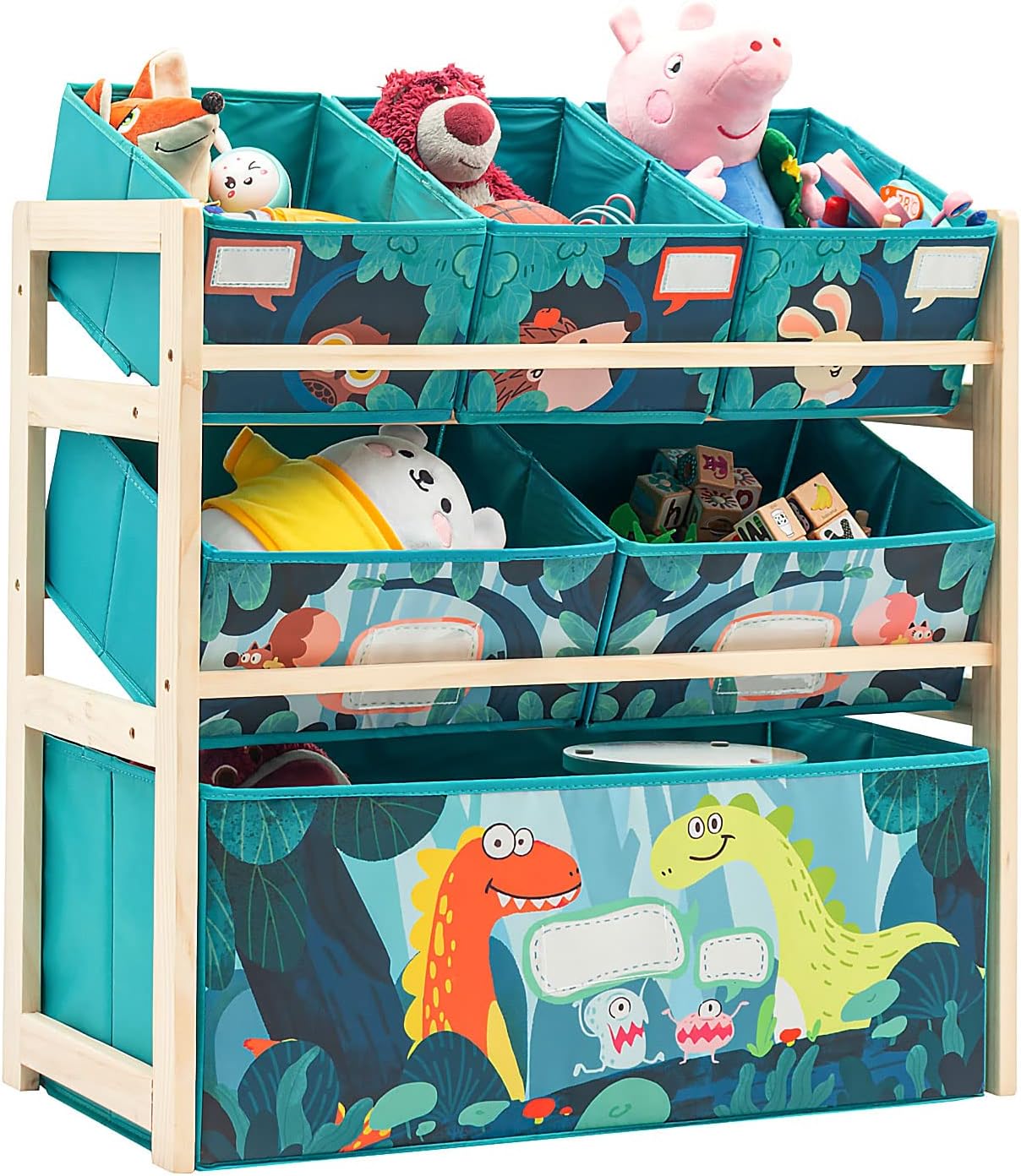 Kids Toy Storage Organizer with 6 Large Storage Bins for Toys, Wooden Toy Shelf for Playroom and Nursery, Dinosaur Design Toy Box for Boys and Girls, Easy Assembly (Green)
