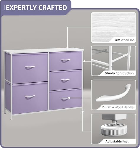 Miniatura 4 de Sorbus - Cómoda con 5 cajones, mesita de noche y mesa auxiliar para el hogar, accesorios de habitación, oficina, dormitorio universitario,