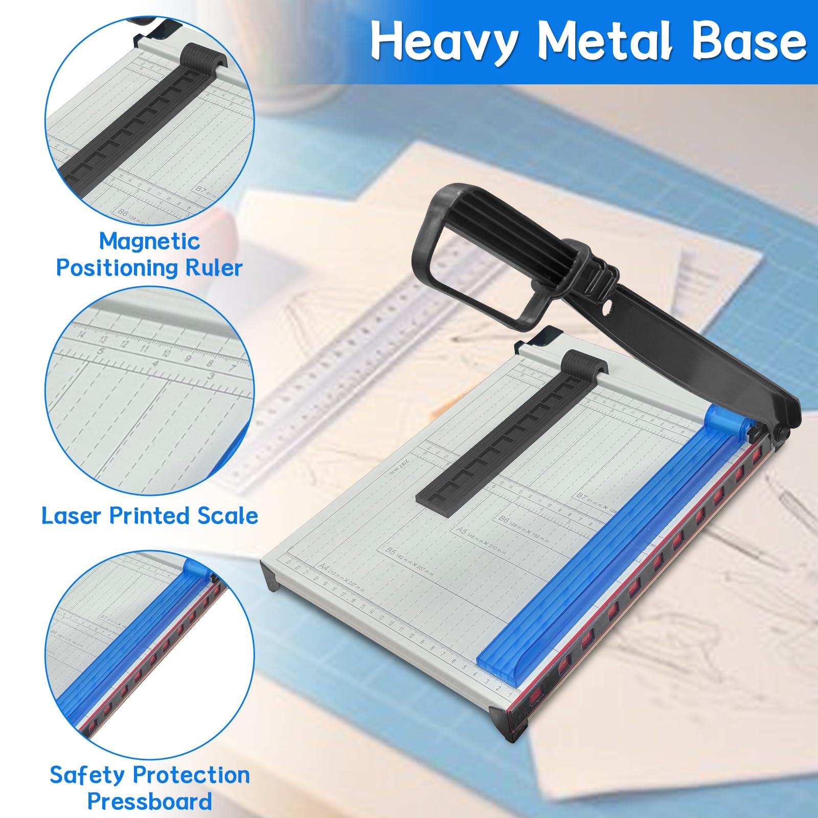 Papierschneider A4 Hebelschneider Schneidemaschine Papier Metall Multifunktional Papierschneidemaschine für Papier Etiketten Pappe Karten Fotos A4 Paper Cutter Machine