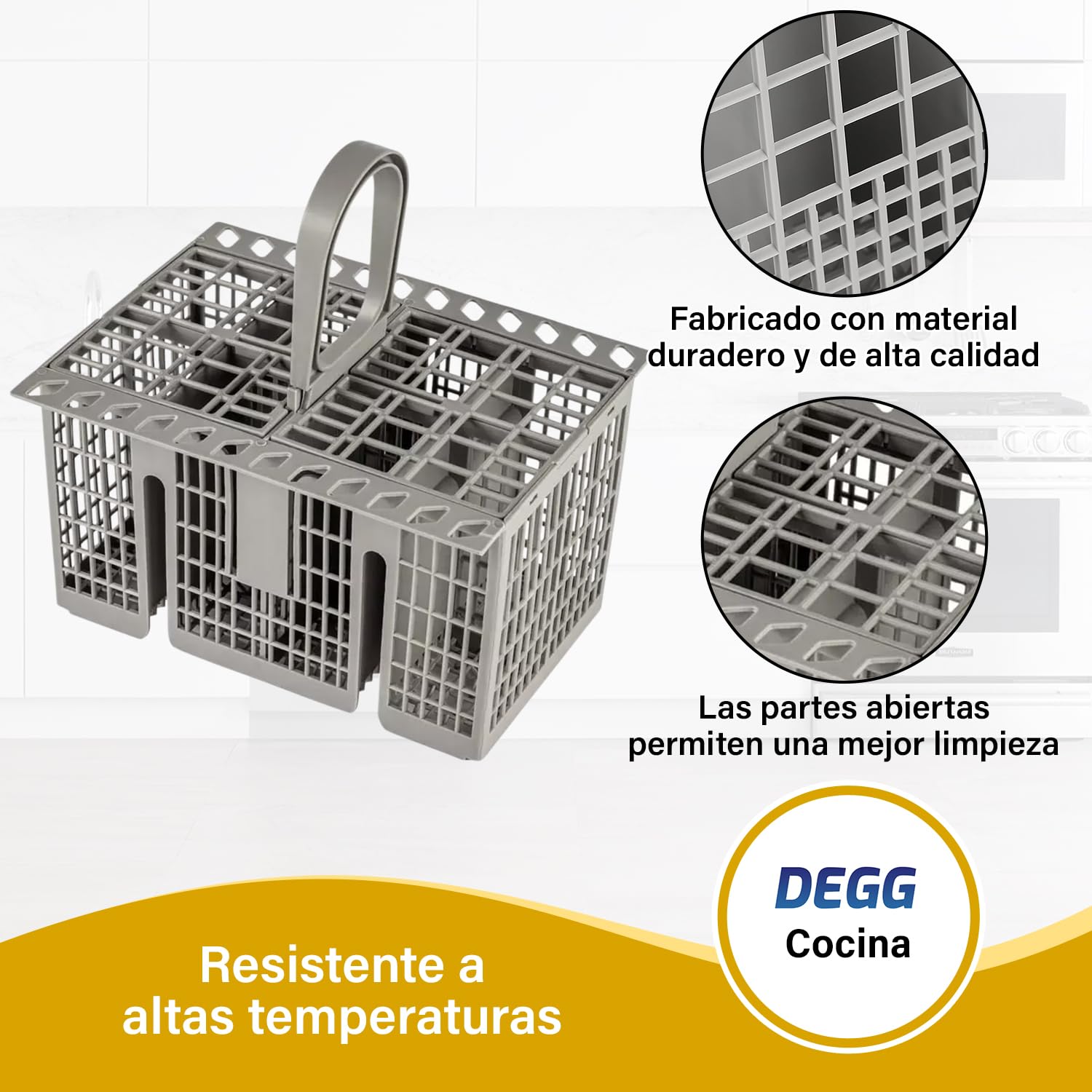 DEGG® Cesta Universal para Cubiertos de Lavavajillas | Cesta para Lavavajillas, Cesta para Cubiertos con Asa y Compartimentos, Resistente al Calor