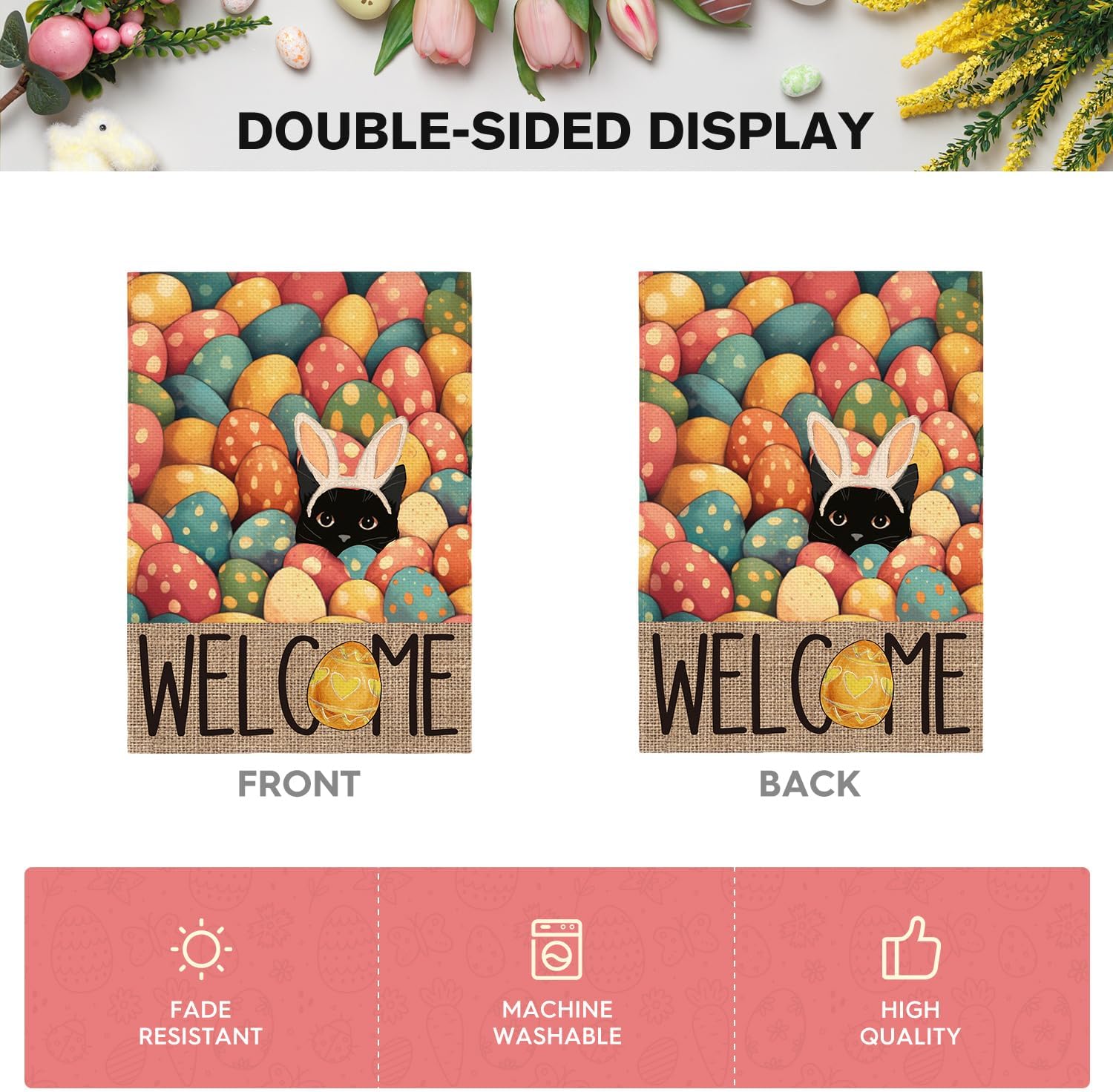 AVOIN colorlife Easter House Flag 28x40 Inch Double Sided Outside, Easter Eggs Bunny Cat Welcome Yard Outdoor Flag - Image 6