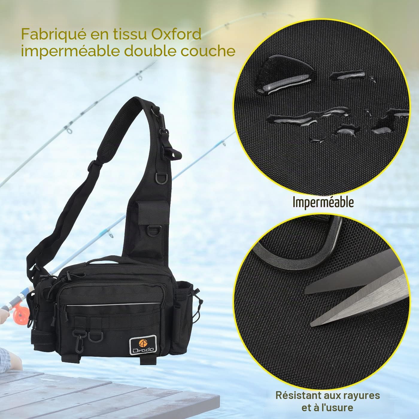 Sac de Pêche - Sac à bandoulière Tactique, Étanche et résistant, Multifonctionnel, Sac de Rangemen