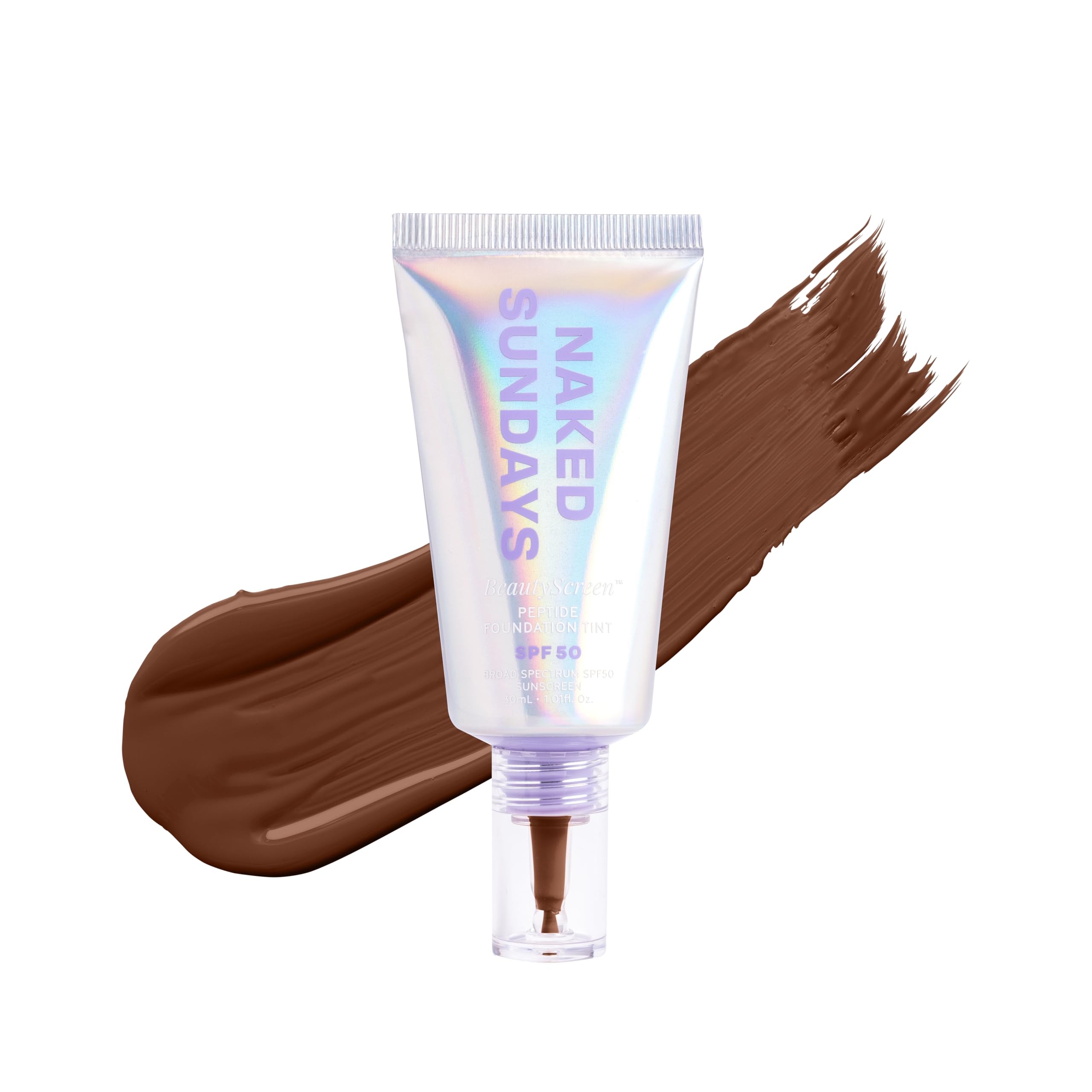 Naked Sundays BeautyScreen™ SPF 50 Peptide Foundation Tint – Tinted Sunscreen & Skincare Makeup with Zinc Oxide, Niacinamide – Lightweight Natural Coverage, 9.6. Rich Neutral, 1.01 oz