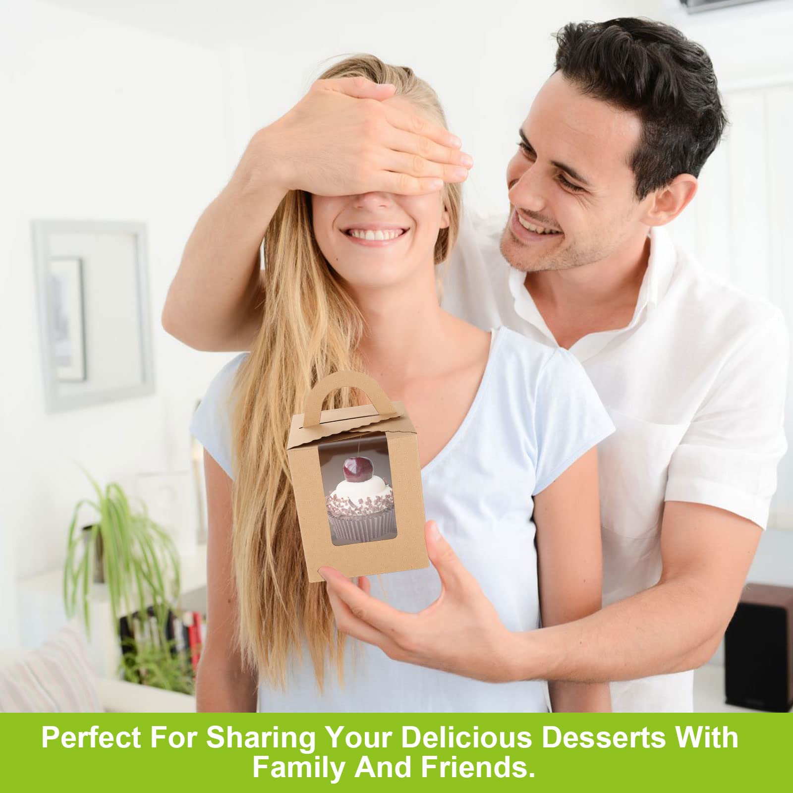 LOLYSIC Lot De 100 Boîtes à Cupcakes Individuelles Avec Poignée, Boîtes à Cupcakes Simples Avec Fenêtre, Boîtes à Cupcakes Individuelles Pour Mariage