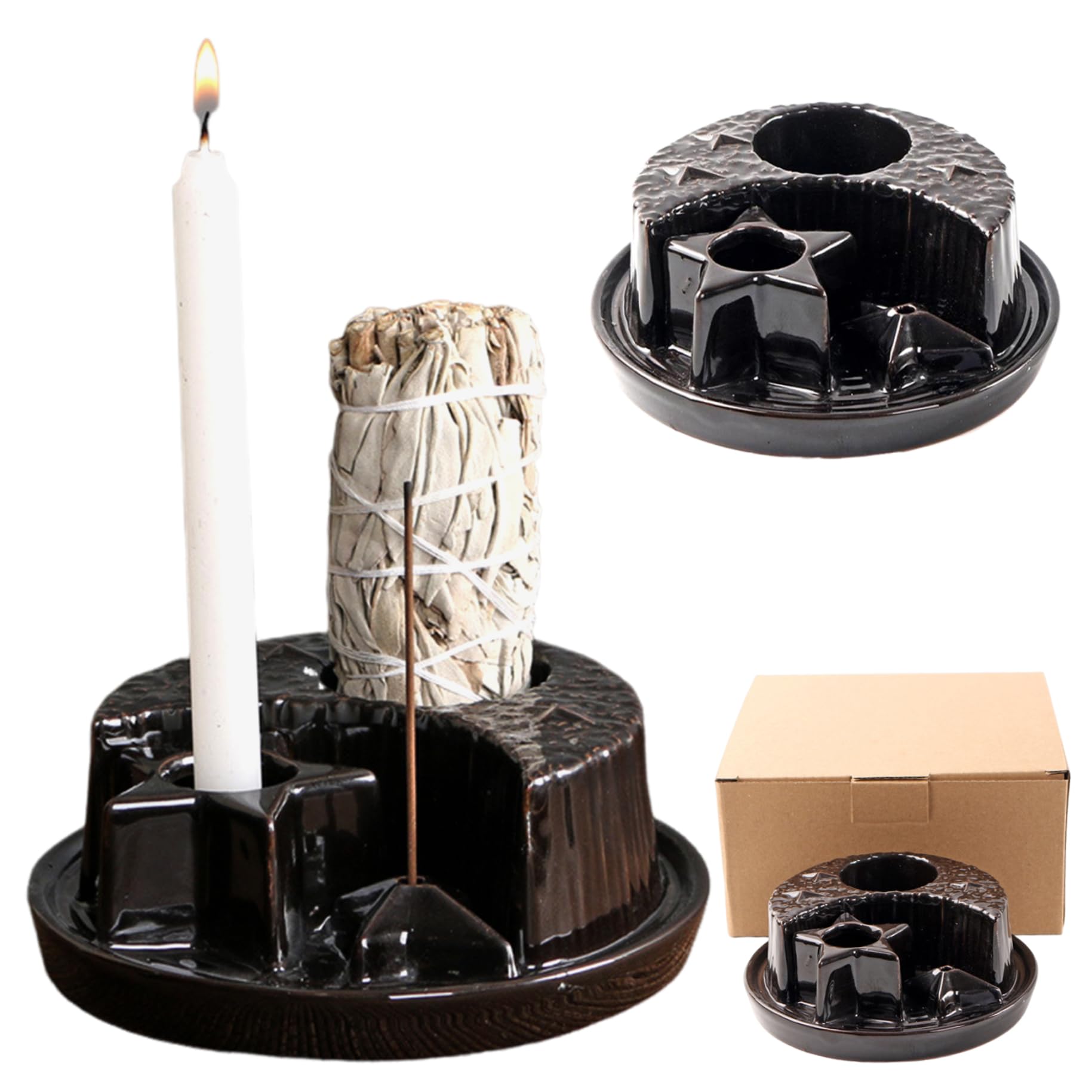 Sauge pour brûler et encens : porte-bougie et brûleur Palo Santo céramique