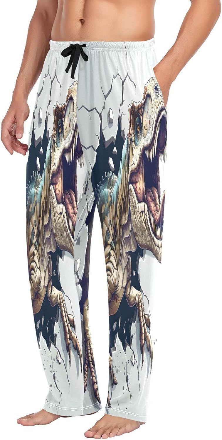 ALAZA 3d T-rex Dinosaur Dino Men's Pajama Pants Men Cotton Pajama Bottoms with Pockets, S