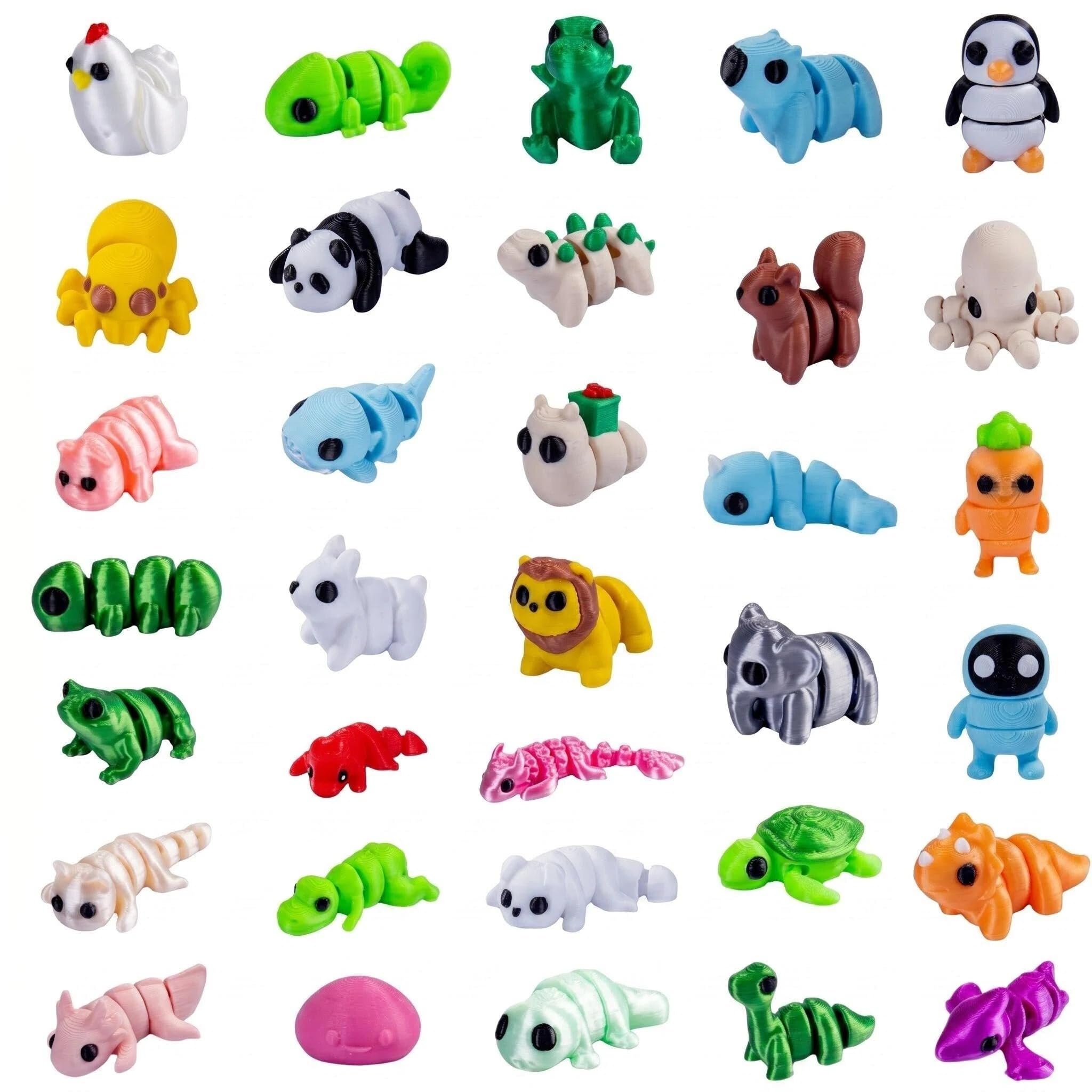 Mtbricey 30Pcs Mini 3D Printed Animal Figurines Random Assorted Mini Desk Toys for Party Favor Gifts Classroom Student Prizes, Easter Basket Stuffers & Goodie Bag Fillers (30pcs)