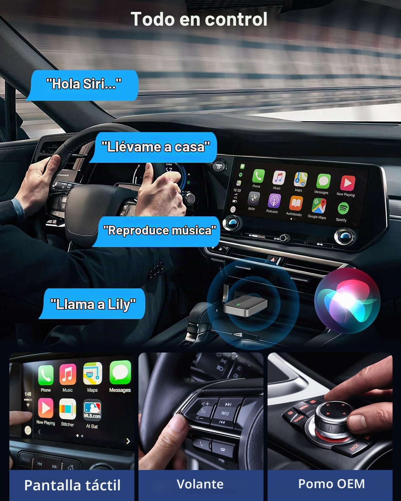 Moko Adaptador CarPlay Inalámbrico Compatible con Apple iPhone | Mini Adaptador CarPlay Inalámbrico Para iOS 10+ Y Vehículos Con CarPlay, Conexión Rápida, Control Estable, Sin Retraso