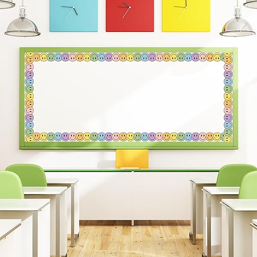 Miniatura 4 de Whaline Rollo de 32.8 pies para tablón de anuncios de cara feliz, estilo bohemio, color pastel, cara sonriente, troquelada, para aula, pizarra y