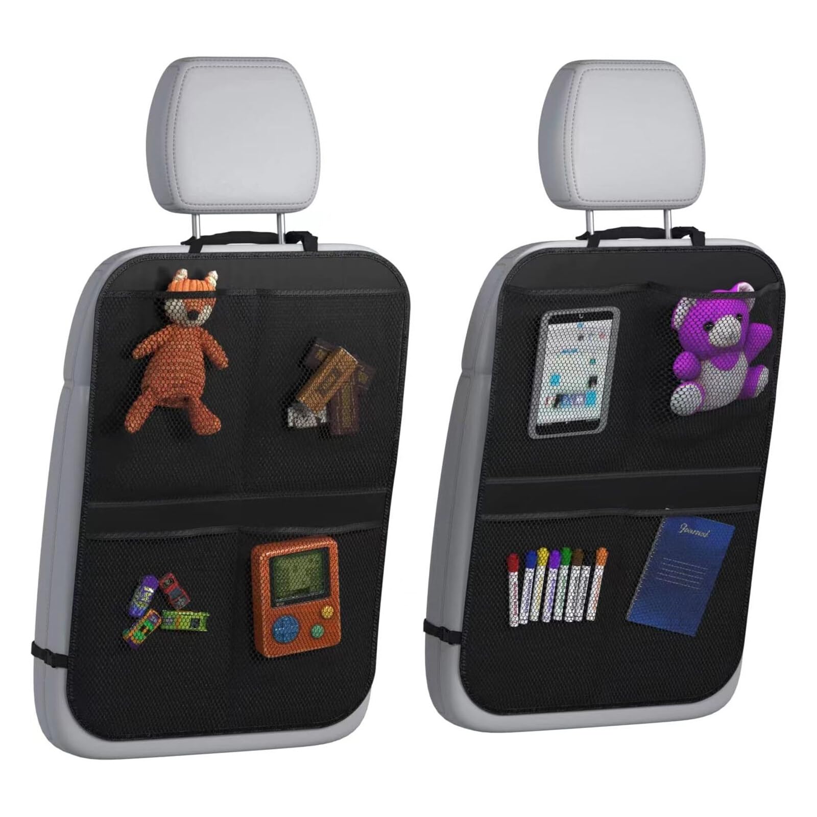 Organisateur Voiture Enfant 2 Pièces - Table Rabattable, 18 Poches - Tissu Oxford Imperméable - Pour Siège Auto - 6