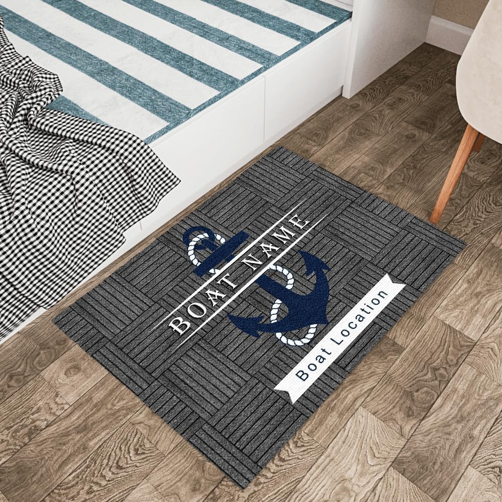 ENCYCOM Personalized Boat Doormat with Name and Location, Anchor Floor Mat Outdoor Indoor, Welcome Aboard Mats for Boats, Mat for Fishing Boat, Yacht, Ship 24x16 inches (Anchor Doormat 5) - Image 2