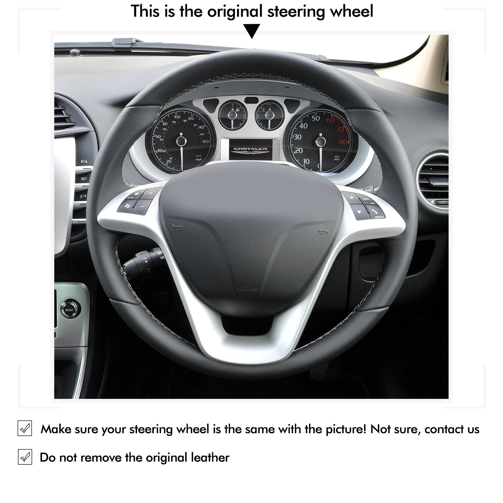 MEWANT Funda de Volante a Medida para Coser Lancia Delta III 3 | Volante de Coche Cosida a Mano / Lancia Delta III 3 2011-2014 / Ypsilon 2011-2024 Accesorios / Lancia Ypsilon Transpirable