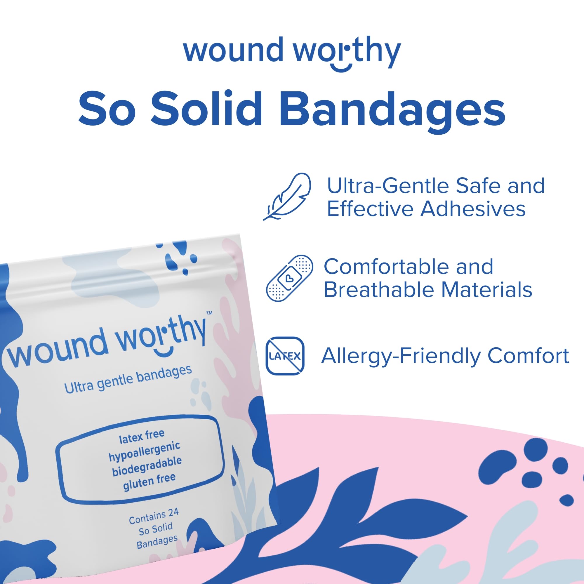 Wound Worthy So Solid Ultra Gentle Bandages - Superior Healing with Bordered Foam Dressing, Ultra-Gentle Adhesive, Varopis Sizes - Ideal for Wounds, Bed Sores, and Sensitive Skin (24 per Box)