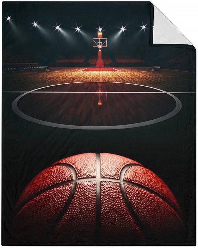 Mercuryelf Basketball Throw Blanket - Soft, Fuzzy & Warm - 40x50 Inches Flannel Blankets for Travel, Office - Black Sports Throws Gift for Boys, Girls