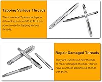 Vista 4 de 7 unids métrico juego de roscas métricas acero HSS herramienta de corte de hilo espiral punta grifos M3 M4 M5 M6 M8 M10